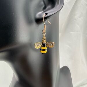 Queens Bee Gold and Black Bee Dangle Earrings
